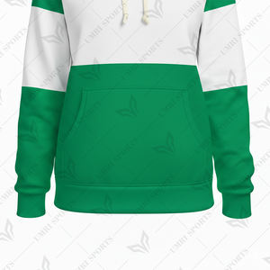 Custom Winter Green <b>White</b> Horizontal Panel Hoodie Soft Fleece Cotton Blend Pullover Hooded <b>Sweatshirt</b> Kangaroo Pocket Print - Product Image 4