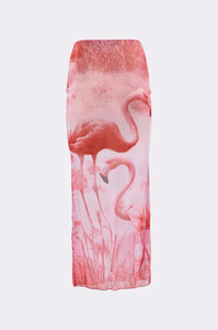 Women's Flamingo Print Bikini Set With Skirt And Headscarf <b>Crossed</b> Halter <b>Top</b> Spandex Polyester Stretch Swimwear - Product Image 6