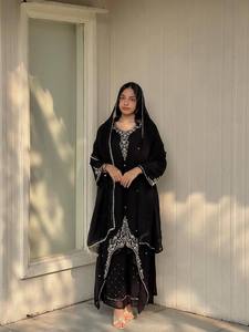Conjunto de Kurti y Palazzo Bordados de Diseñador con Dupatta |   Traje Étnico de Fiesta en Faux Georgette - Product Image 6