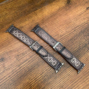 Top Quality Hand <b>Tooled</b> Floral Painted Style Genuine <b>Leather</b> Watch Bands Vintage Luxury Replacement Straps for Smartwatches - Product Image 5