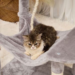 56.2\" Indoor <b>Cat</b> <b>Tree</b> Tower with Sisal <b>Scratching</b> Post Hammock Top Perch Jumping Platforms Large Condo for <b>Cats</b> - Product Image 5