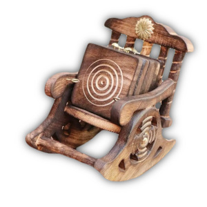 Handmade Wooden Rocking <b>Chair</b> Coaster Set Vintage Design Irregular Shape Mats & <b>Pads</b> - Product Image 1