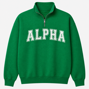 Sudadera ALPHA con Cierre de Cremallera, Bordado Personalizado con Letras Griegas, Lavado Enzimático, Casual, 100% Algodón, para Mujer, OEM ODM, Sudadera con Letras Griegas - Product Image 1