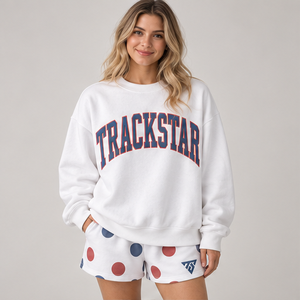 Women's <b>White</b> Jumbo Dot Varsity Crew Neck <b>2</b>-<b>Piece</b> Shorts Set Custom Casual Sportswear - Product Image 3