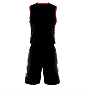 Uniforme de Baloncesto Negro para Hombre con Ribete Rojo y Logotipo Lateral Blanco, Ropa Deportiva para Todas las Temporadas - Product Image 1
