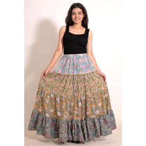 Cotton <b>Patchwork</b> Long <b>Skirt</b> Handmade Bohemian Maxi <b>Skirt</b> Vintage Indian Women Ethnic Fashion - Product Image 2