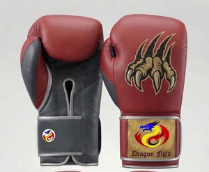 Gants de boxe DF-BGArg1 pour le kickboxing, en cuir de vachette, 16 oz, fermeture auto-agrippante, rouge/gris, respirants, équipement d'entraînement professionnel MMA - Product Image 1