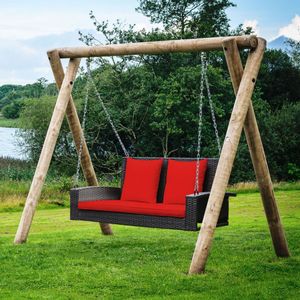 Balançoire suspendue en osier pour 2 personnes avec 2 coussins de dossier et 1 coussin d'assise pour utilisation en extérieur sur la terrasse - Product Image 6