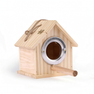 Hanging Wooden Bird House Outdoor <b>Garden</b> Nesting Box Natural Wood Birdhouse with Perch and Metal Entrance Ring - Product Image 6