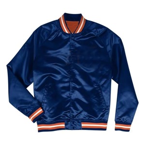 Chaqueta Varsity Azul Satinado para Hombre, Chaqueta de Béisbol con Cuello Alto, Logotipo Personalizado, Ropa Exterior Informal de Invierno - Product Image 5