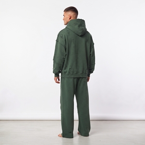 Conjunto de Chándal de Algodón de Alta Calidad para Hombre, con Sudadera con Capucha de Hombro Caído y Cremallera Completa, y Pantalones Jogger de Ajuste Relajado con Efecto Desgastado, Fabricante Mayorista - Product Image 4