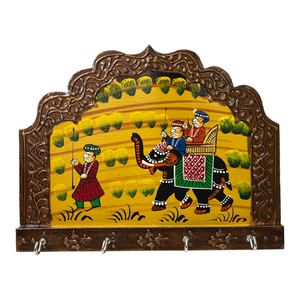 Hand Painted Wooden Key Hanger <b>Elephant</b> Procession Wall <b>Decor</b> Key Holder - Product Image 2