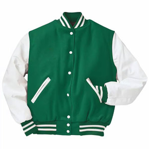 Veste universitaire homme verte et blanche, boutonnée, col rabattu, décontractée, pour l'automne, coupe classique, couleur unie, en polyester et coton - Product Image 2