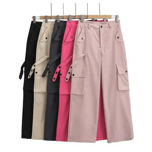 Pantalones Cargo de Alta Calidad para Mujer, Talla Grande, Transpirables, Otoñales, Hechos a Medida, Corte Regular, Lavado Claro, Lona, Múltiples Bolsillos - Product Image 5