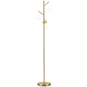 Lampada da Terra Moderna a LED Dorata con 3 Luci per Soggiorno, 27,3x27,3x168,5 cm, Paralumi Bianchi e Rosa a Globo, Design a Albero - Product Image 1