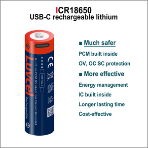 USB-C 3.7V ICR18650 แบตเตอรี่ลิเธียมแบบชาร์จไฟได้สำหรับกล้องไฟฉาย กล้องฟิล์ม เซ็นเซอร์ตรวจจับความเคลื่อนไหว ล็อคอิเล็กทรอนิกส์ - Product Image 3