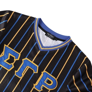 Maillot de baseball rayé noir SGRho jaune pour femme, chemise de sport de sororité, maillot d'équipe athlétique à boutons avec lettres grecques, personnalisable - Product Image 6