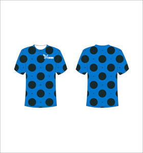 T-shirt personnalisé sublimé imprimé intégralement motif pois bleus et noirs unisexe col rond respirant en polyester Ferocious Clothing - Product Image 1