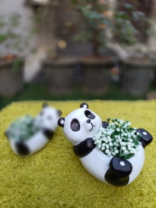 Pot de fleurs décoratif en éco-résine, petit panda mignon, style dessin animé, émaillé, pour intérieur, bureau et jardin. - Product Image 1