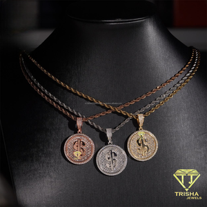 Colgante Unisex Hip Hop con Moneda y Diamantes de Moissanita, Plata de Ley 925, Joyería con Símbolo de Dólar - Product Image 1