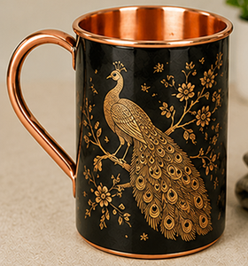 Mug à Moscow Mule en cuivre doré avec motif paon imprimé, émail violet royal de luxe - Product Image 6