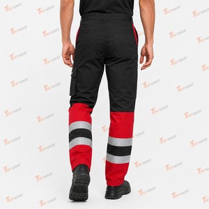 Pantalon de travail cargo en coton imperméable haute visibilité pour homme Tlierwear, bande réfléchissante rouge et noir, pantalon de sécurité - Product Image 5
