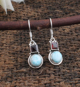 Natural Larimar and Red Garnet <b>Earrings</b> 925 <b>Sterling</b> <b>Silver</b> Larimar <b>Drop</b> <b>Earrings</b> Wholesale Jewelry Manufacturer - Product Image 6