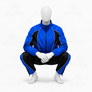 Ensemble de survêtement coupe-vent pour homme, bleu et noir, manches longues, fermeture éclair, 100 % polyester, séchage rapide, coupe classique - Product Image 5