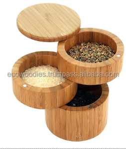 Professional Design Vintage Eco-Friendly Indian Bamboo Beige Spice Storage <b>Box</b> Lid Cylindrical <b>Stackable</b> Shaker - Product Image 3
