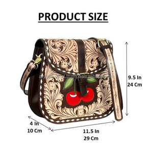 Bolso Bandolera de Cuero Genuino Hecho a Mano con Diseño Floral de Cerezas y Motivos Western, Bolsos Cruzados para Mujer - Product Image 2