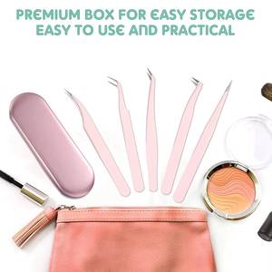<b>Pink</b> Stainless Steel Eyelash Tweezers <b>Set</b> Precision Tip for Eyelash Extension <b>Tools</b> with Case - Product Image 3