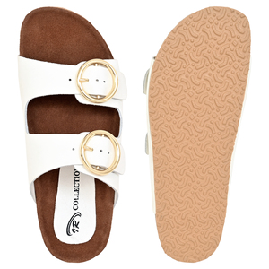 Sandalias Planas Blancas de Cuero Genuino Antideslizantes con Hebillas Doradas, Punta Abierta, Suela de Corcho, Tendencia de Moda, Zapatos de Verano - Product Image 2