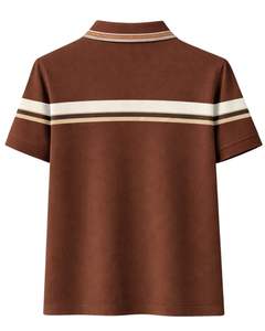 Polo a Rayas Marrón para Hombre, Mezcla de Algodón, Informal, Manga Corta, Top de Verano con Rayas en Contraste en el Pecho, Diseño Clásico - Product Image 5