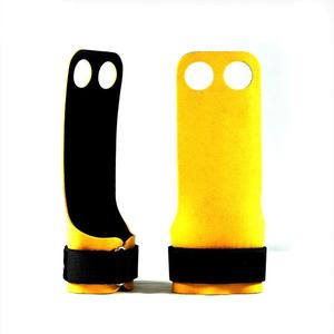 Poignées de musculation personnalisées OEM en cuir suédé jaune à 3 trous, sangles de soutien pour poignets, protections de paume pour haltères et soulevés de terre - Product Image 6
