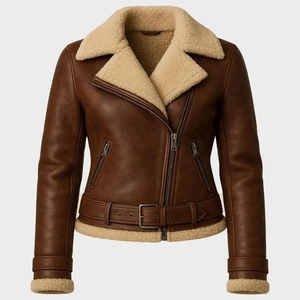 Genuine Sheepskin Leather Aviator Jacket Women's Biker <b>Coat</b> - Product Image 1