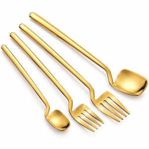 <b>Gold</b> Flatware Set 4 Piece Mirror Polish Stainless Steel Fork Spoon Modern Luxury <b>Cutlery</b> for Home Hotel Restaurant Dinner Party - Product Image 1