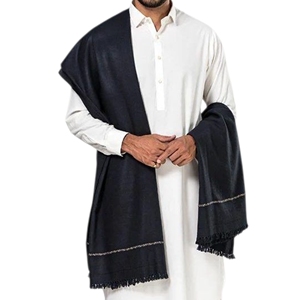 Écharpe longue en laine pour homme, couleur unie, chaude pour l'hiver, avec franges, beige et bleu marine - Product Image 3