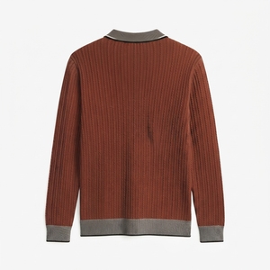 Pull en tricot côtelé pour homme, manches longues, vêtements décontractés d'automne, 100% laine, couleur unie, coupe classique - Product Image 2