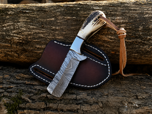 Cuchillo vaquero pequeño hecho a mano de acero de Damasco con mango de asta de ciervo, cuchillo Skinner para desollar, regalo para él, regalo de boda, regalos para hombres - Product Image 6