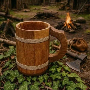 Wholesale Rustic Wooden Beer Stein <b>Reusable</b> Natural Wood Coffee <b>Mug</b> with Handle - Product Image 1
