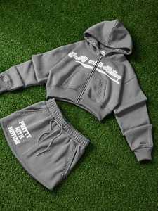 Women's <b>Cropped</b> <b>Zip</b> <b>Up</b> Hoodie with Rhinestone Studs Custom Fleece Hooded Sweatshirt Casual Streetwear OEM ODM - Product Image 4
