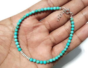 Bracelet à breloques en argent sterling avec agate bleue et turquoise |   Bijoux bohèmes faits à la main plaqués rhodium pour femmes |   Cadeau - Product Image 5