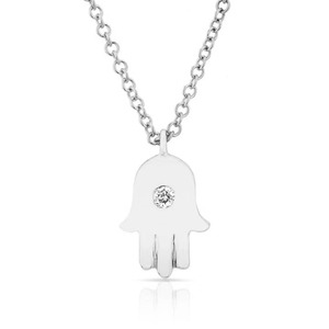 Collar con Colgante Hamsa de Diamante Cultivado en Laboratorio con Corte Radiante en Oro de 14K o Plata, Símbolo de Protección, Joyería de Moda Minimalista de Lujo - Product Image 3
