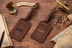 Luxury Genuine Leather Luggage Tags Privacy Shield Travel Bag Tags Custom Suitcase <b>Name</b> <b>Labels</b> Vendor LMP-0299 - Product Image 3