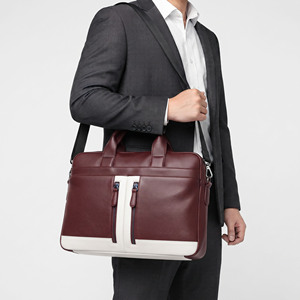 Men Leather Laptop <b>Bag</b> with Shoulder Strap Men Leather Laptop <b>Bag</b> for Business Travel Men's Front Zipper Pocket Leather <b>Bag</b> - Product Image 5