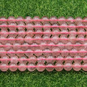 ลูกปัดควอตซ์สตรอเบอร์รี่ธรรมชาติทรงกลม ลูกปัดคริสตัลสีชมพูเนื้อเรียบ สำหรับทำเครื่องประดับ ขายส่ง - Product Image 3
