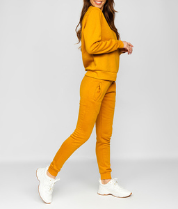 Pantalones Deportivos Casuales de Color Amarillo Mostaza para Mujer, con Bolsillos Laterales, Cintura Elástica, Corte Ajustado, Largos, de Algodón - Product Image 2