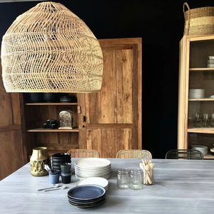 Decorative cone-shaped rattan pendant <b>lights</b>, chandeliers for living rooms and restaurants, natural round shapes. - Product Image 3