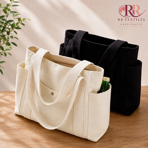 Canvas Tote <b>Bag</b> <b>Reusable</b> Handbag Shoulder Strap Zipper Closure Side Pockets Letter Pattern Daily Travel School Party Medium - Product Image 1