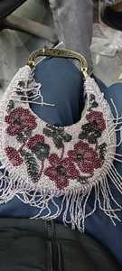 Beaded Half Moon Handbag Women Bohemian Floral Pattern <b>Fringe</b> Open <b>Top</b> Single Handle Stylish Daily Use - Product Image 6